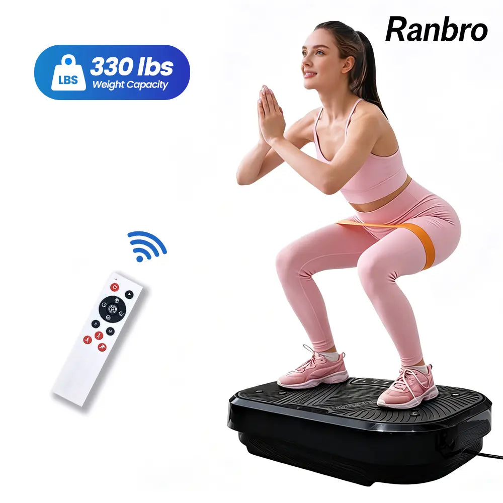 Ranbro Portable Vibration Plate Exercise Machine - 330 lbs Capacity, 120 Speed Levels, Whole Body Workout Platform with Resistance Bands & Remote, Quiet Home Gym Solution